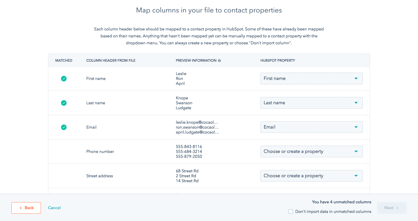HubSpot Import Mapping